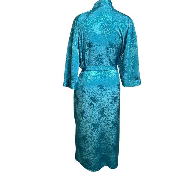 Vintage Ashley Amos Long Sleeve Blue Satin Feel Robe Women’s M - Picture 5 of 10